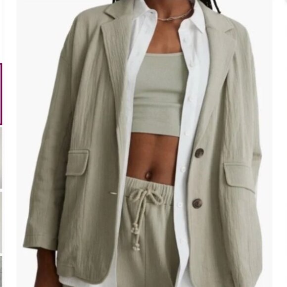 NEW Madewell Breezewoven Basketweave Linen Blend Larsen Blazer in Ashen Sage - Picture 3 of 12